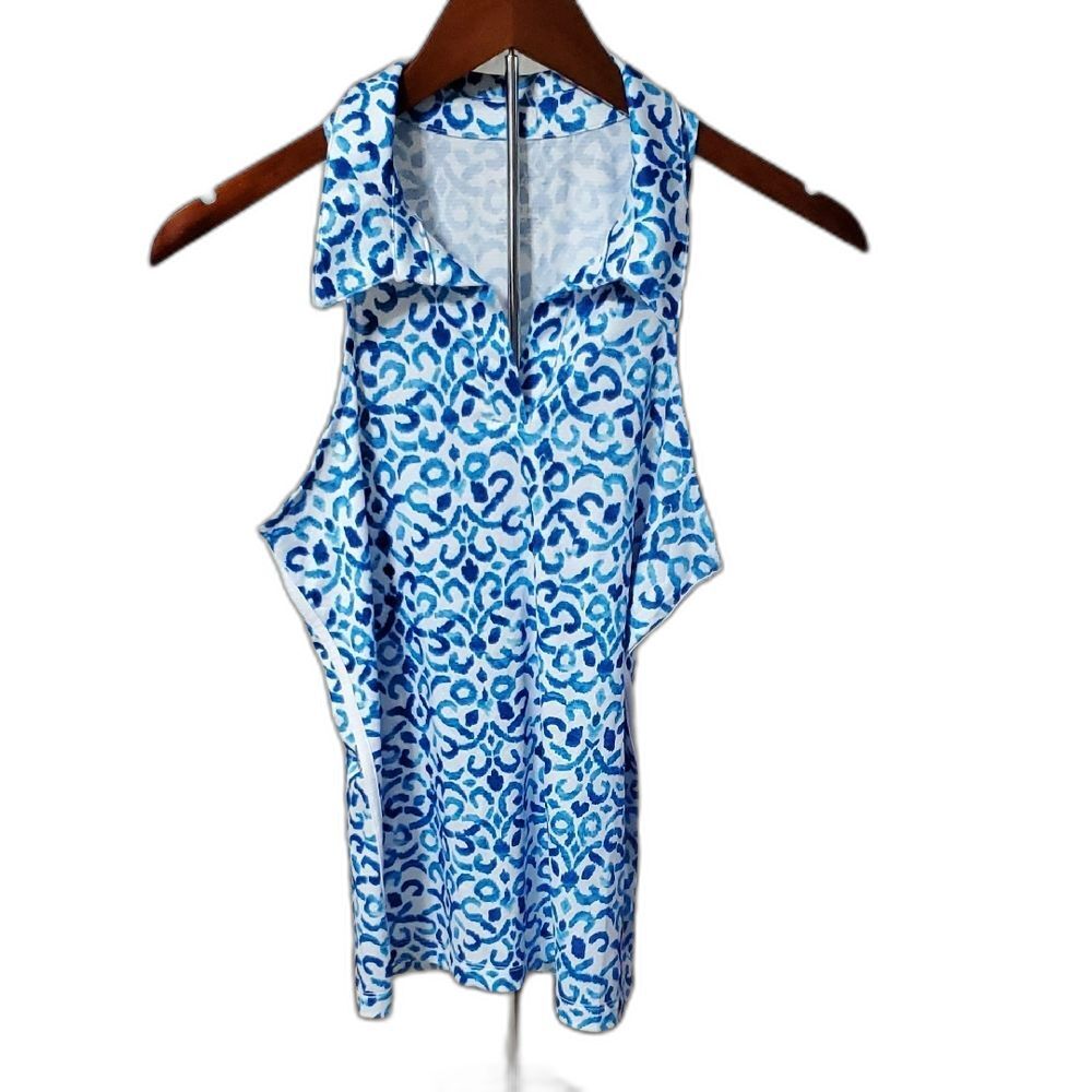 X By Gottex NWT Golf and Tennis Blue/White Sleeveless Moisture Wick Top Size Sm